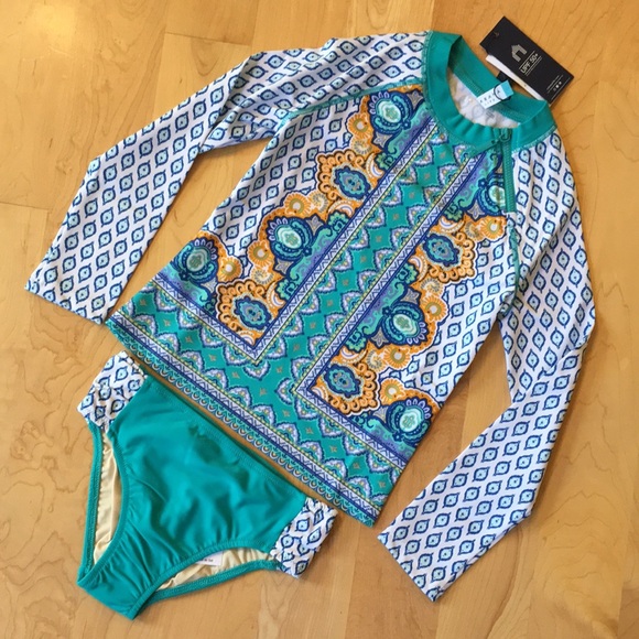CABANA LIFE | Jewel Scarf 2-Piece Girls Rashguard Swimsuit - Picture 3 of 15